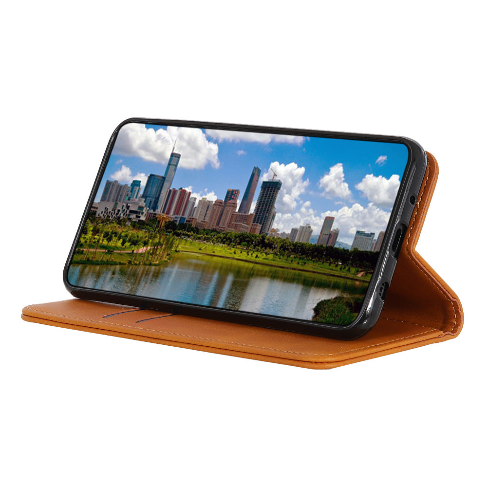 For Xiaomi Redmi Note 13 4G Split Leather Case Magnetic Closure Phone Cover Viewing Stand - Brown