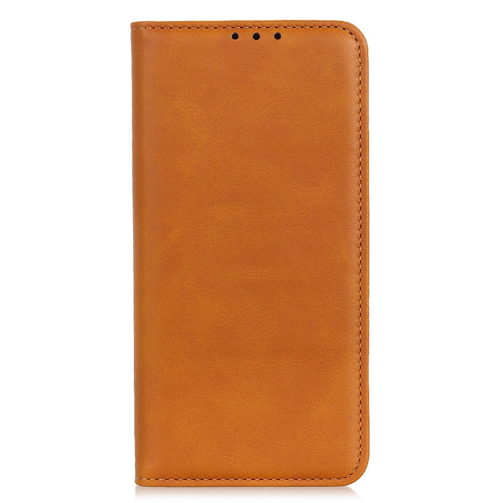 For Xiaomi Redmi Note 13 4G Split Leather Case Magnetic Closure Phone Cover Viewing Stand - Brown