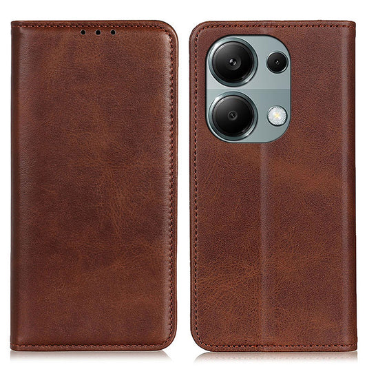 For Xiaomi Redmi Note 13 4G Split Leather Case Magnetic Closure Phone Cover Viewing Stand - Coffee