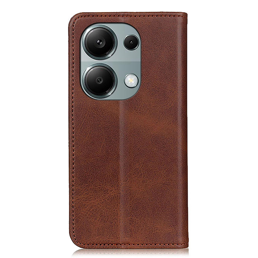For Xiaomi Redmi Note 13 4G Split Leather Case Magnetic Closure Phone Cover Viewing Stand - Coffee