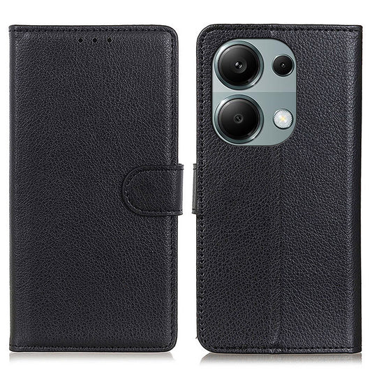 For Xiaomi Redmi Note 13 4G PU Leather Case Litchi Texture Protective Cover - Black