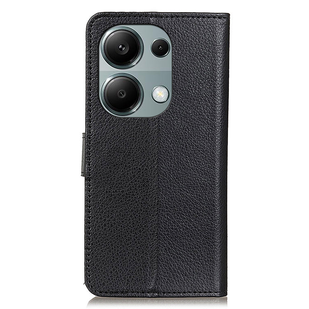 For Xiaomi Redmi Note 13 4G PU Leather Case Litchi Texture Protective Cover - Black