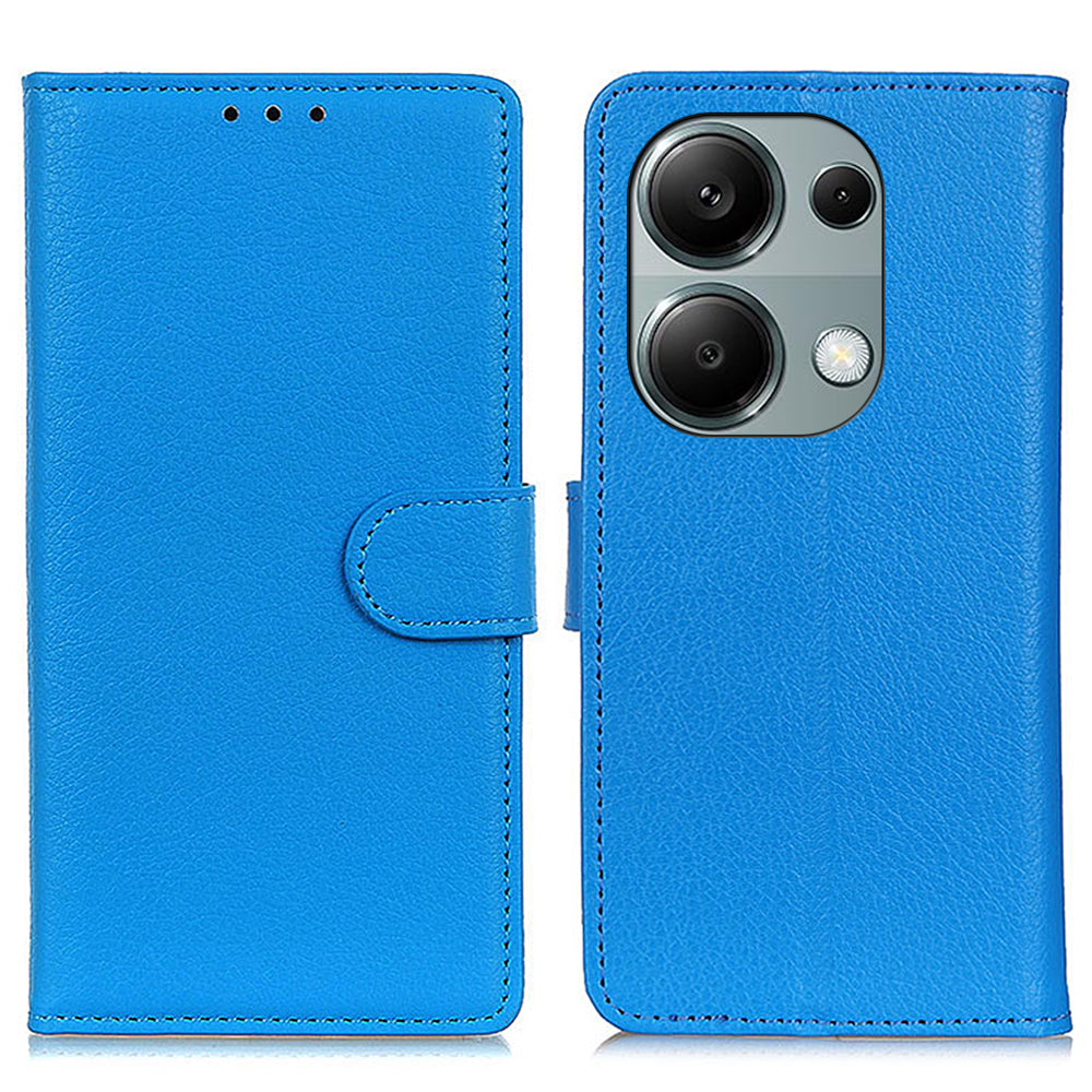 For Xiaomi Redmi Note 13 4G PU Leather Case Litchi Texture Protective Cover - Blue
