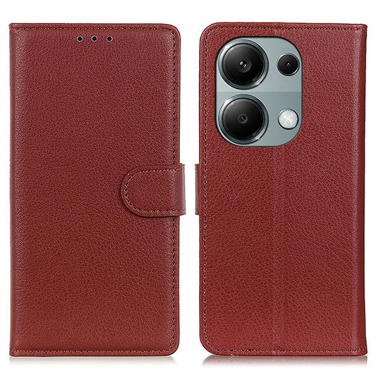 For Xiaomi Redmi Note 13 4G PU Leather Case Litchi Texture Protective Cover - Brown