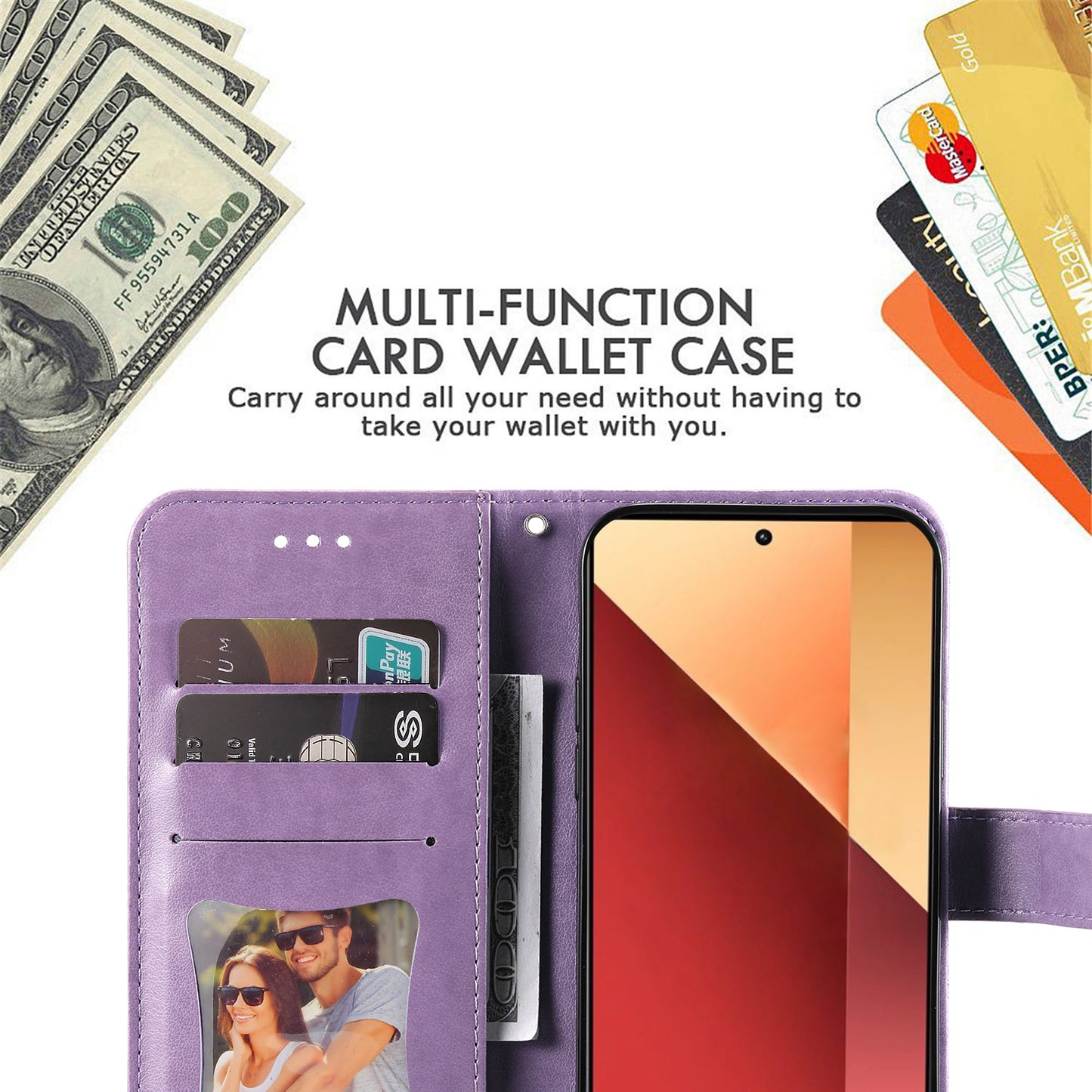 For Xiaomi Redmi Note 13 Pro 4G / Poco M6 Pro 4G Cover PU Leather Flip Stand Phone Case - Purple