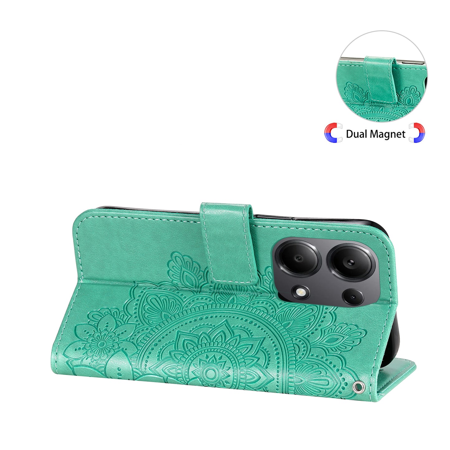 For Xiaomi Redmi Note 13 Pro 4G / Poco M6 Pro 4G Cover PU Leather Flip Stand Phone Case - Green