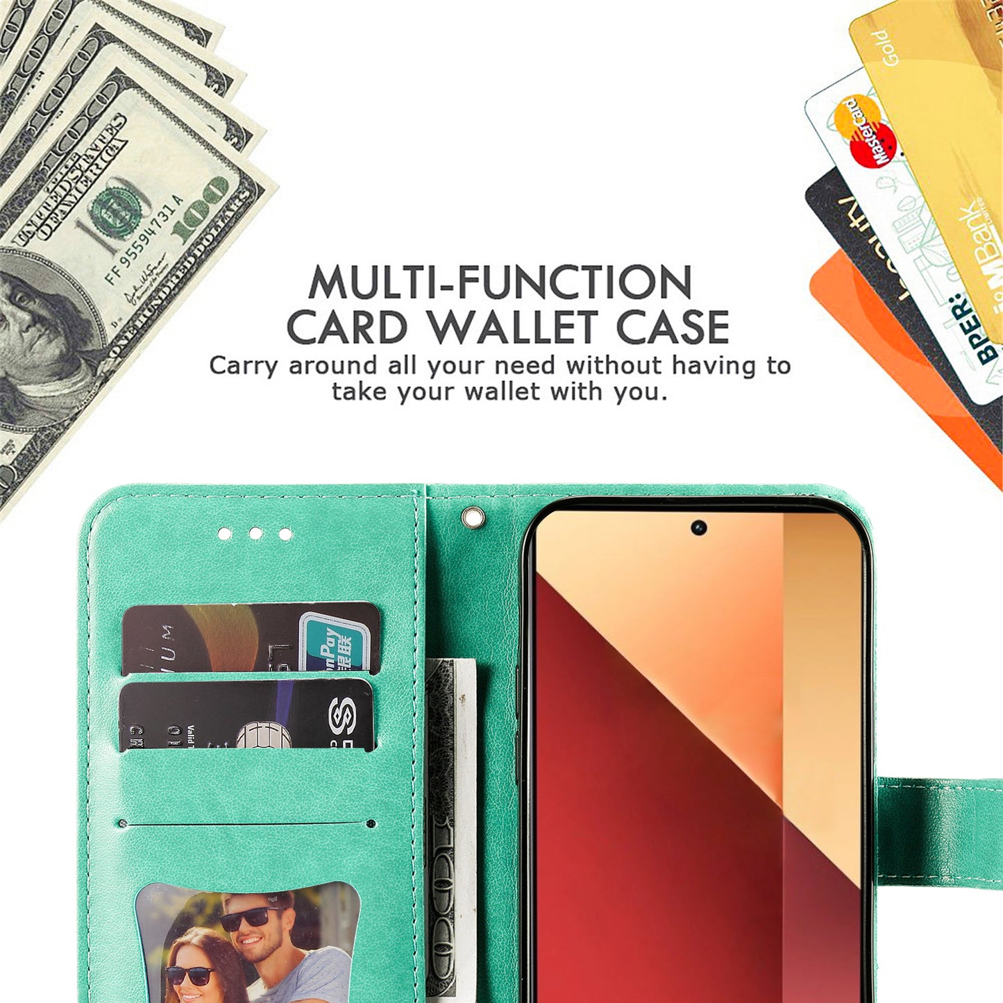 For Xiaomi Redmi Note 13 Pro 4G / Poco M6 Pro 4G Cover PU Leather Flip Stand Phone Case - Green