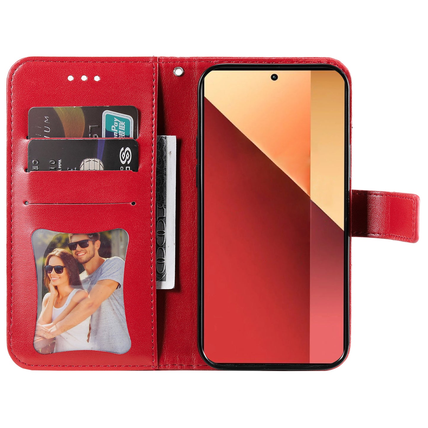For Xiaomi Redmi Note 13 Pro 4G / Poco M6 Pro 4G Cover PU Leather Flip Stand Phone Case - Red
