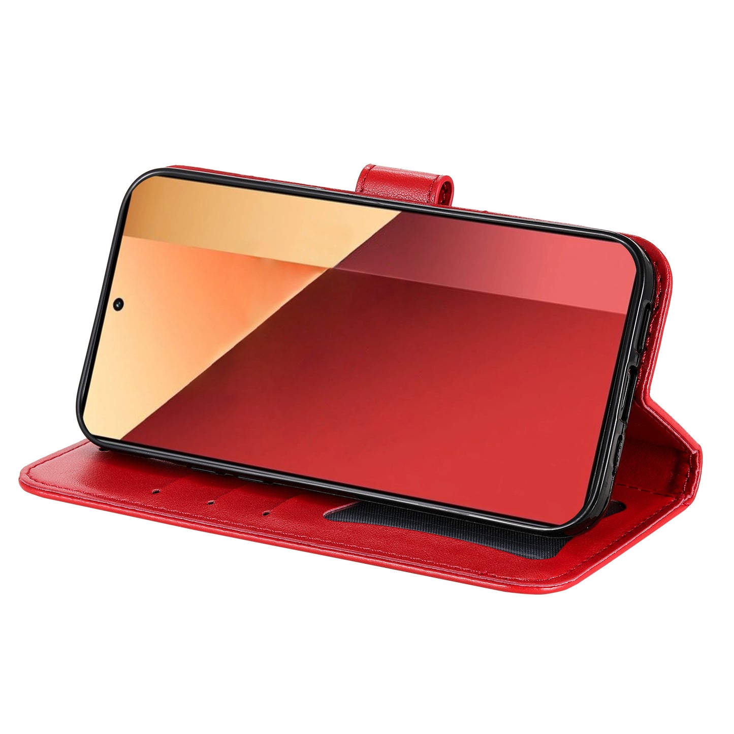 For Xiaomi Redmi Note 13 Pro 4G / Poco M6 Pro 4G Cover PU Leather Flip Stand Phone Case - Red