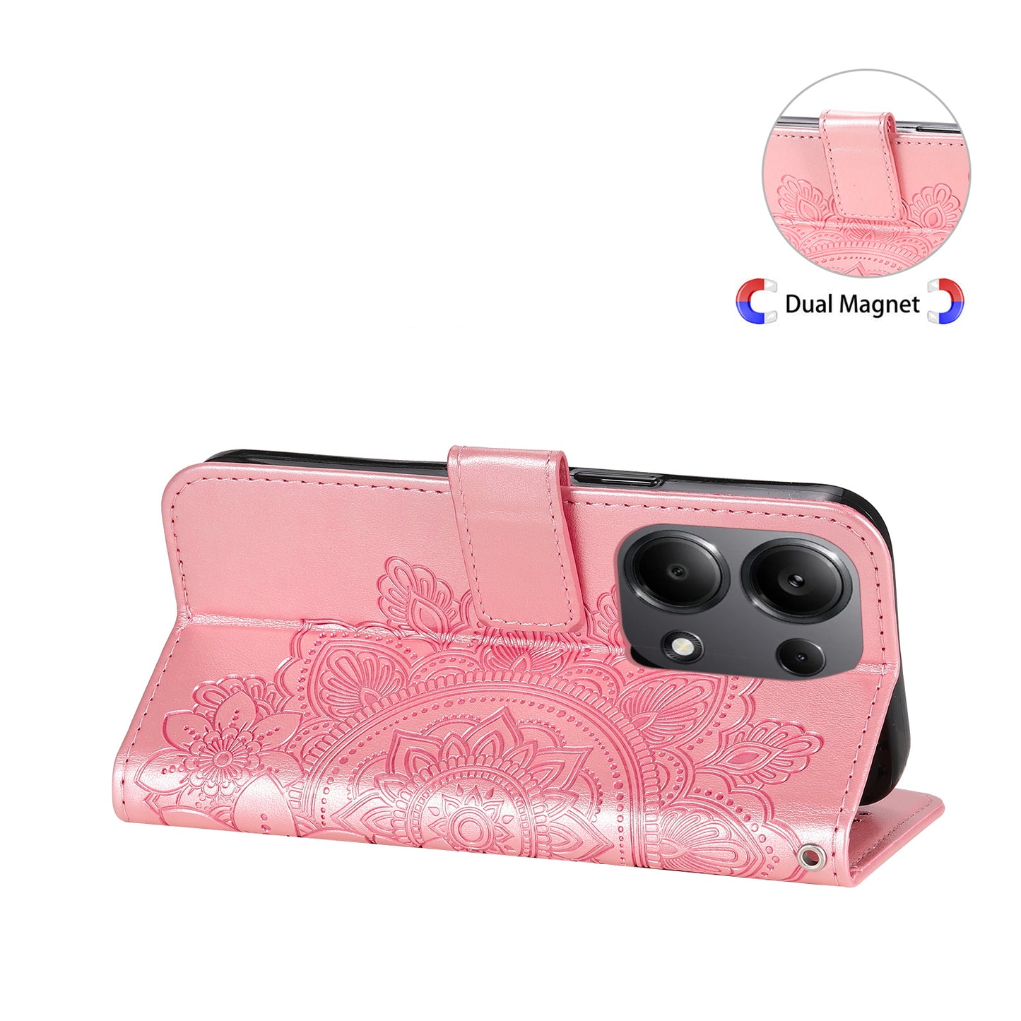 For Xiaomi Redmi Note 13 Pro 4G / Poco M6 Pro 4G Cover PU Leather Flip Stand Phone Case - Pink