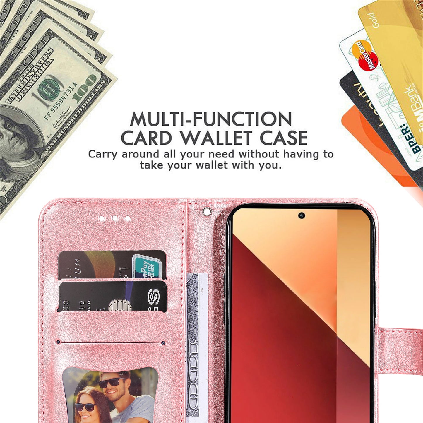 For Xiaomi Redmi Note 13 Pro 4G / Poco M6 Pro 4G Cover PU Leather Flip Stand Phone Case - Pink