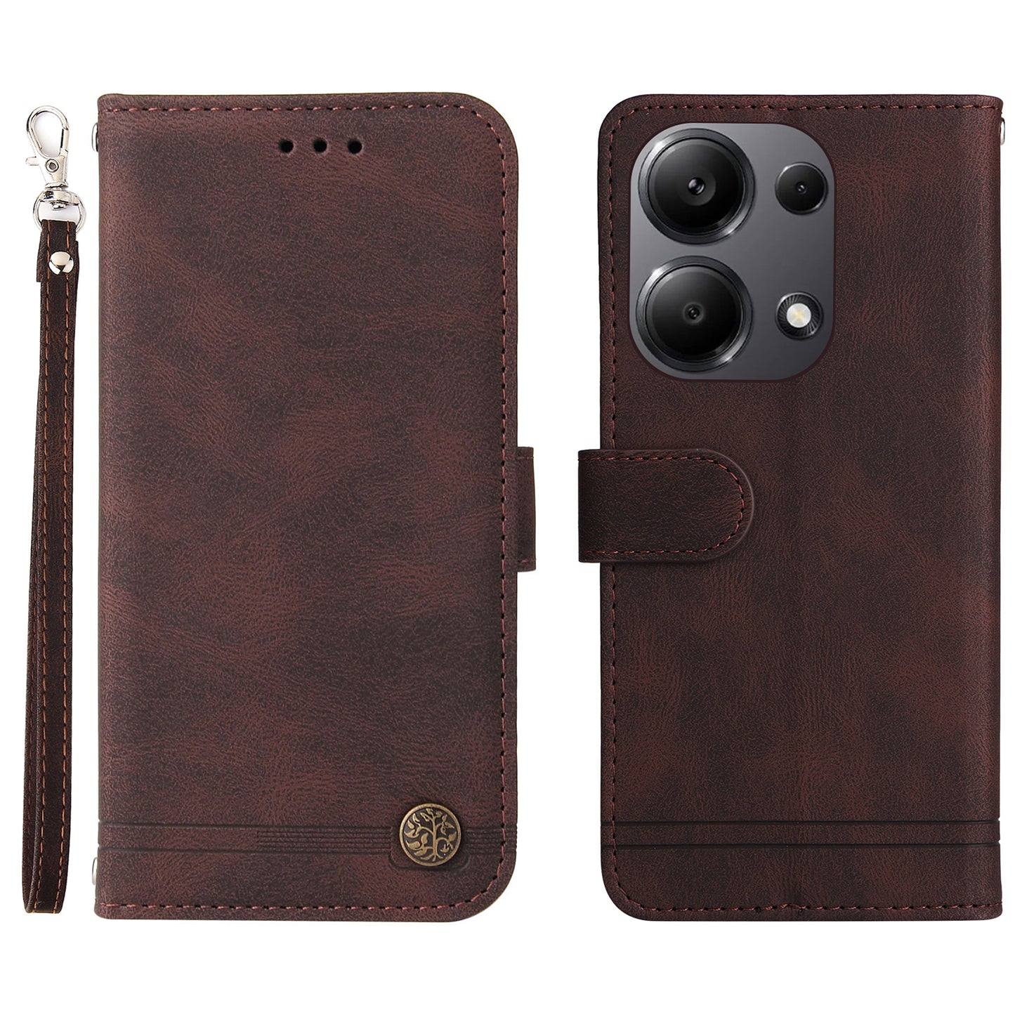 For Xiaomi Redmi Note 13 Pro 4G / Poco M6 Pro 4G Case Magnetic Leather Skin-Touch Phone Protector - Brown