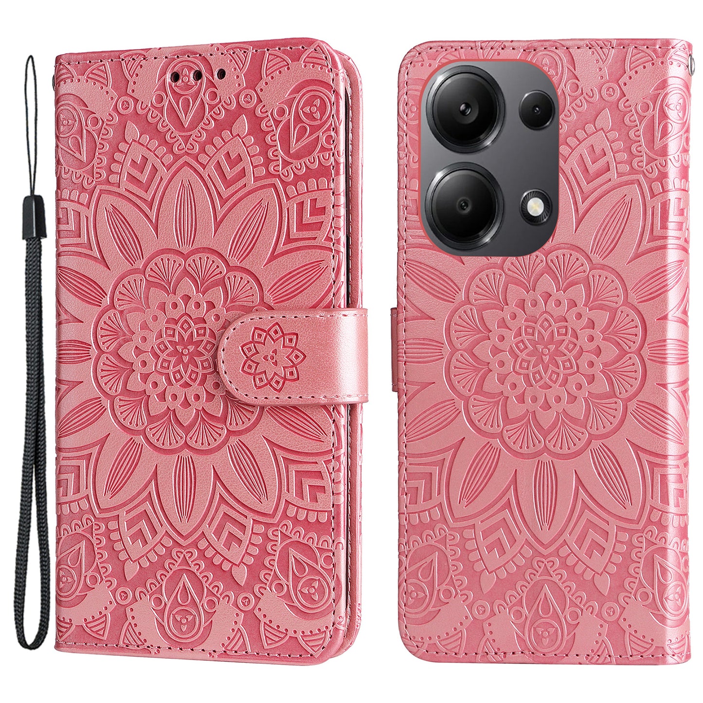 For Xiaomi Redmi Note 13 Pro 4G / Poco M6 Pro 4G Magnetic Phone Case Leather Imprinted Cover - Pink