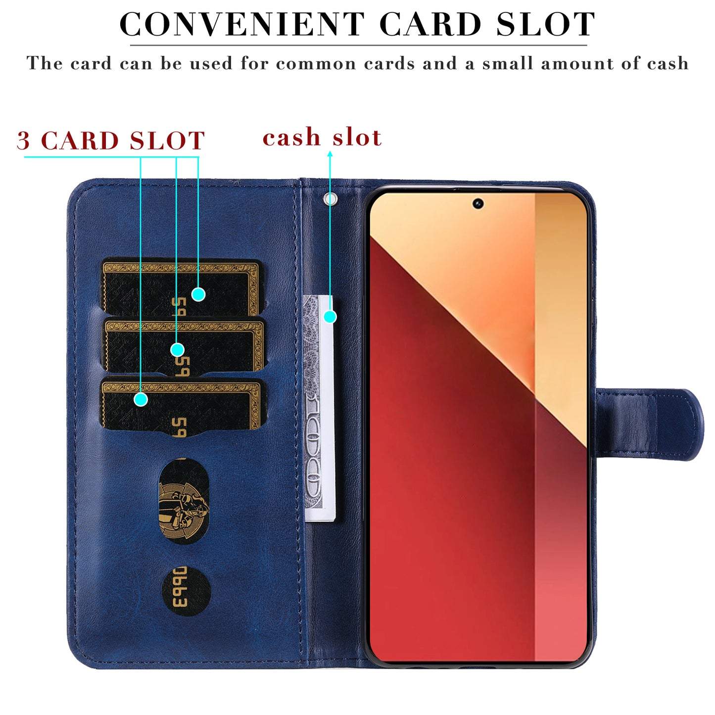 For Xiaomi Redmi Note 13 Pro 4G / Poco M6 Pro 4G Case Leather Anti-drop Cover with Zipper Pocket - Blue