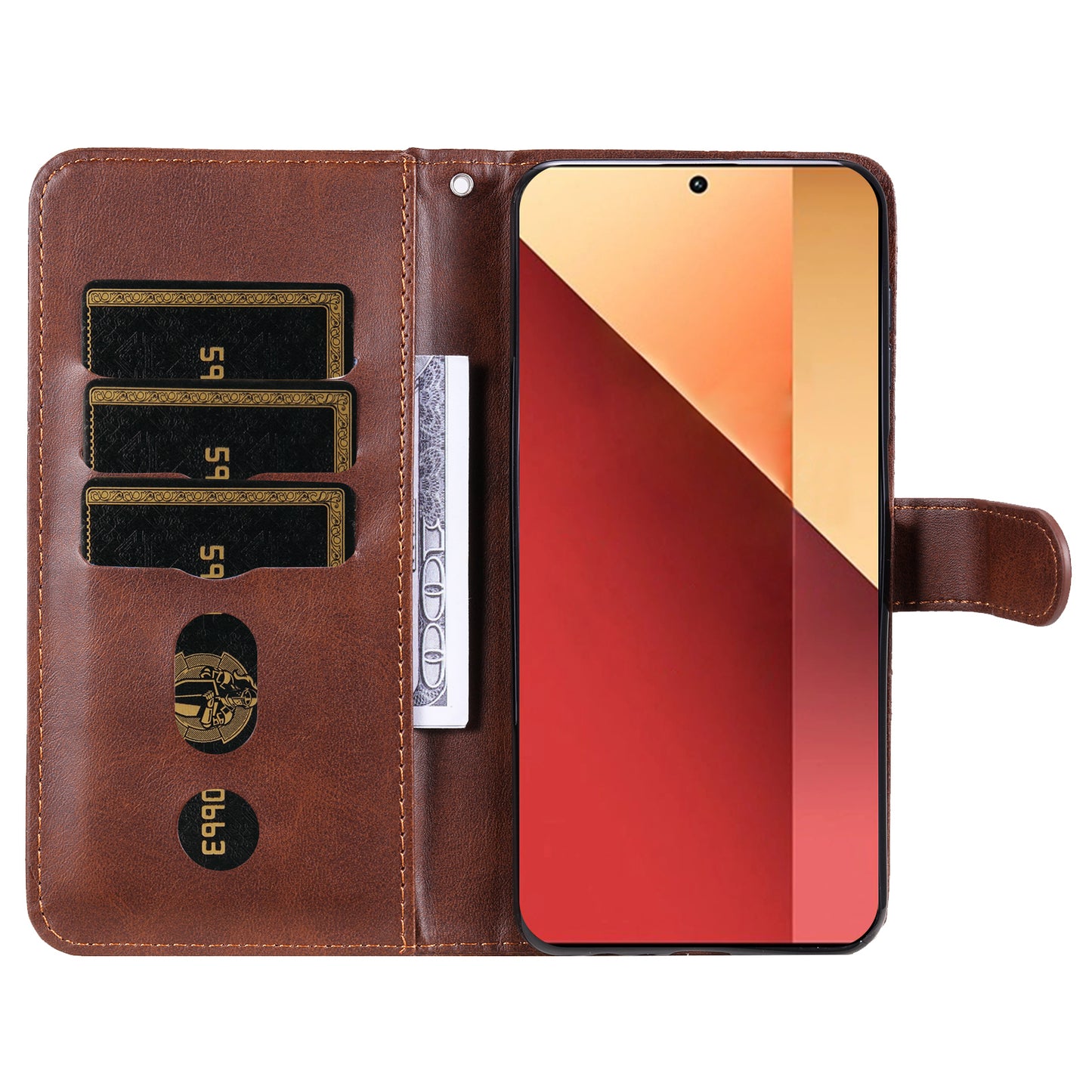 For Xiaomi Redmi Note 13 Pro 4G / Poco M6 Pro 4G Case Leather Anti-drop Cover with Zipper Pocket - Brown