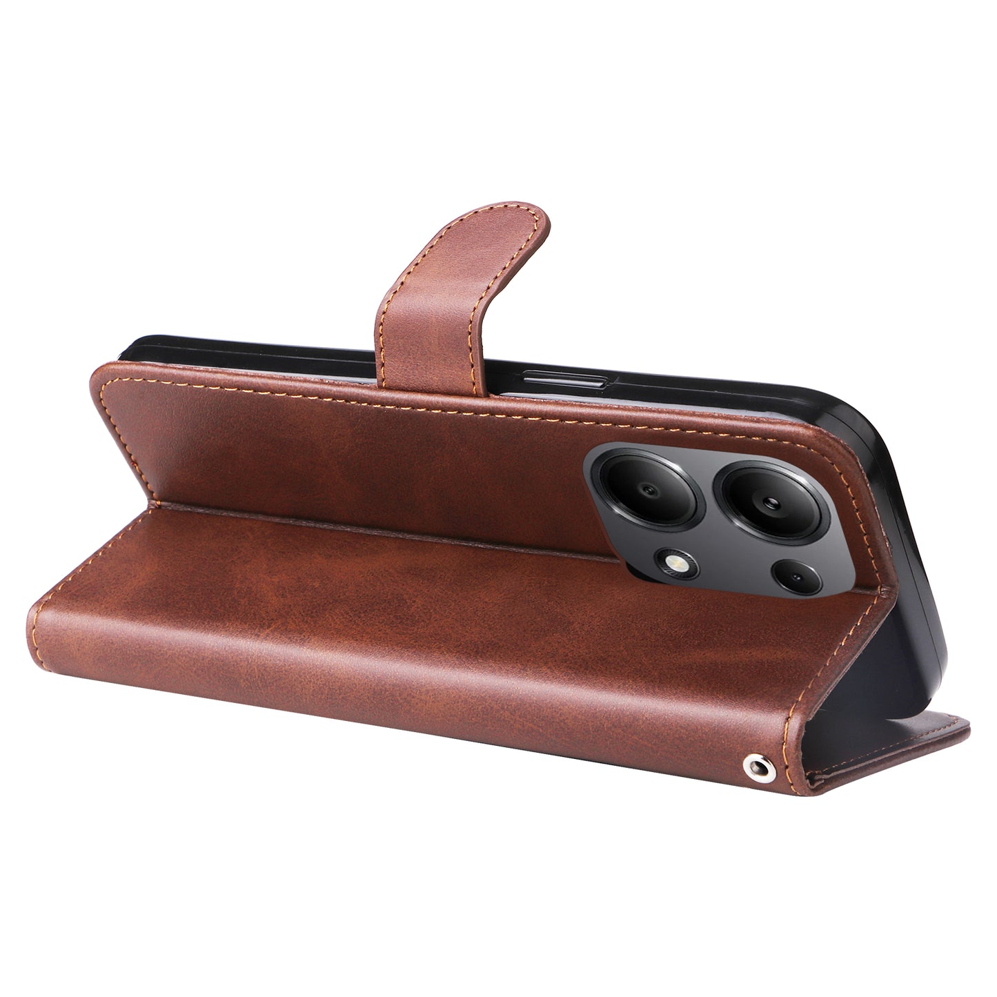 For Xiaomi Redmi Note 13 Pro 4G / Poco M6 Pro 4G Case Leather Anti-drop Cover with Zipper Pocket - Brown