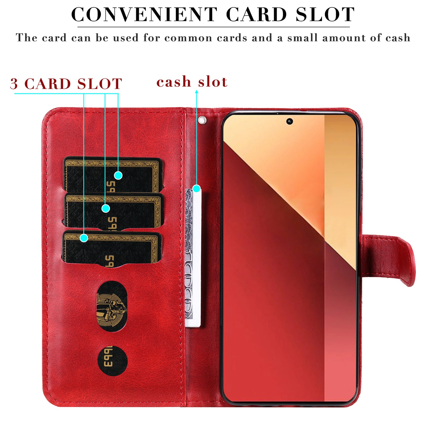 For Xiaomi Redmi Note 13 Pro 4G / Poco M6 Pro 4G Case Leather Anti-drop Cover with Zipper Pocket - Red
