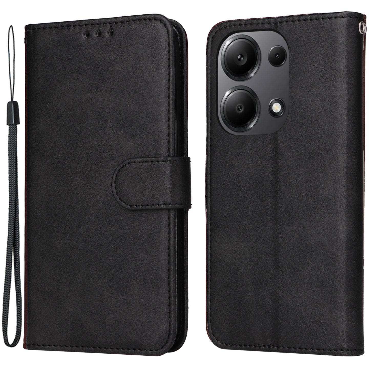 For Xiaomi Redmi Note 13 Pro 4G / Poco M6 Pro 4G Case Calf Texture Photo Slot Phone Cover - Black