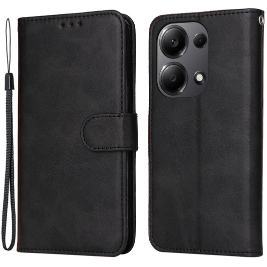 For Xiaomi Redmi Note 13 Pro 4G / Poco M6 Pro 4G Case Calf Texture Photo Slot Phone Cover - Black