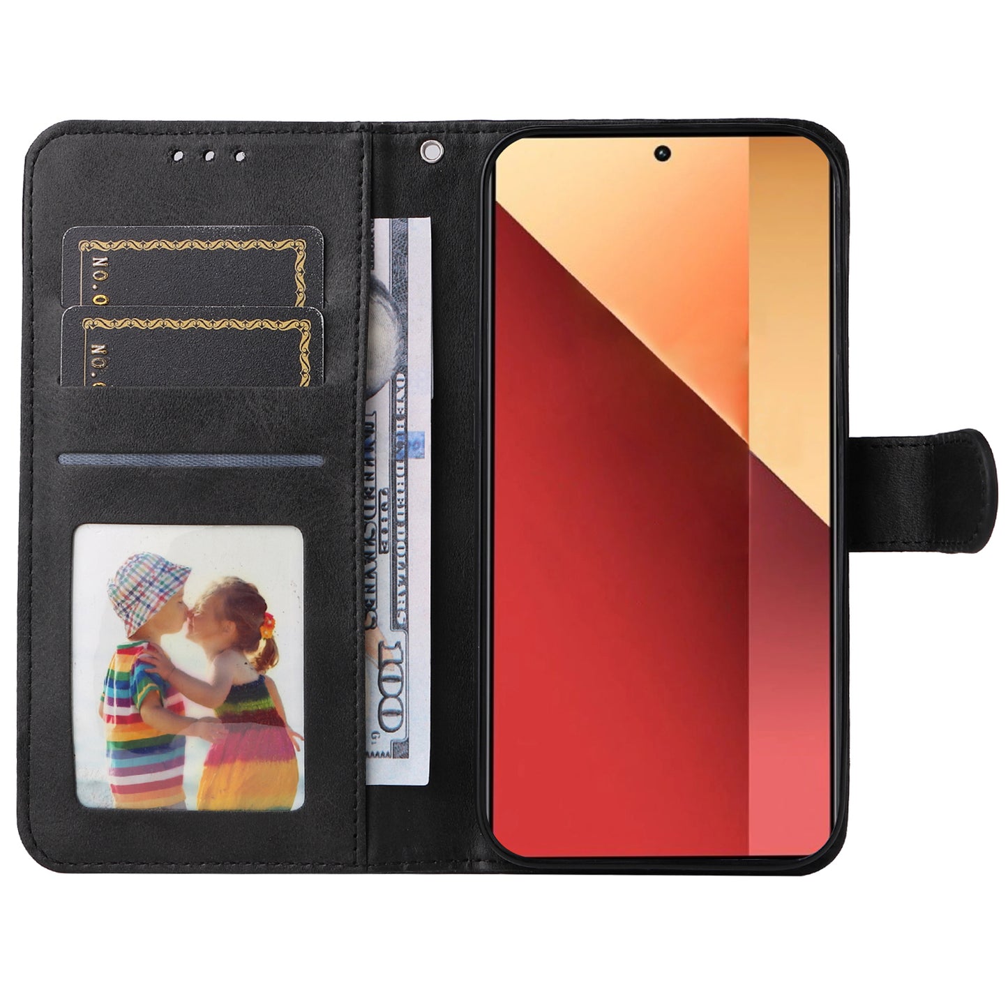 For Xiaomi Redmi Note 13 Pro 4G / Poco M6 Pro 4G Case Calf Texture Photo Slot Phone Cover - Black