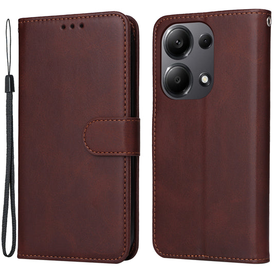 For Xiaomi Redmi Note 13 Pro 4G / Poco M6 Pro 4G Case Calf Texture Photo Slot Phone Cover - Brown
