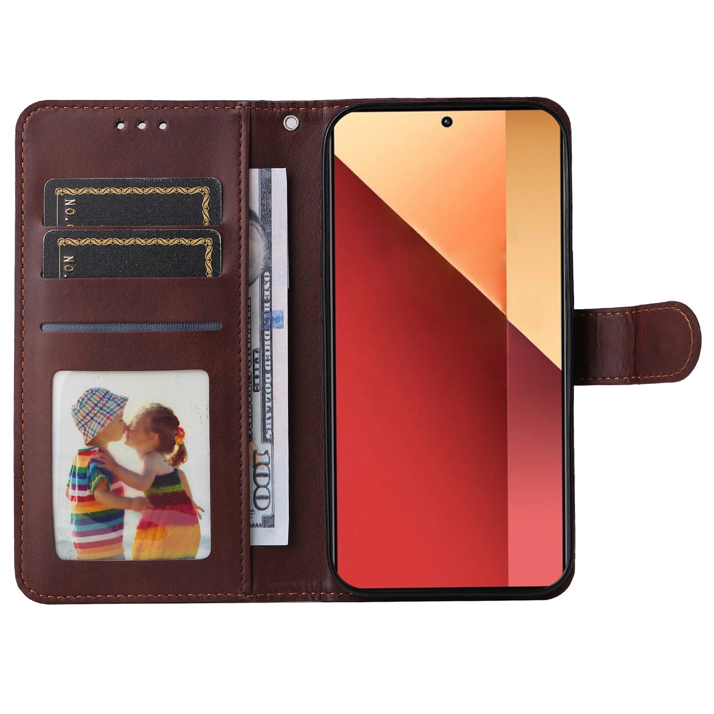For Xiaomi Redmi Note 13 Pro 4G / Poco M6 Pro 4G Case Calf Texture Photo Slot Phone Cover - Brown