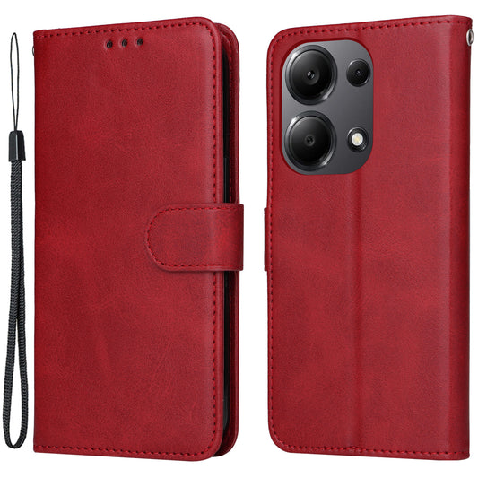 For Xiaomi Redmi Note 13 Pro 4G / Poco M6 Pro 4G Case Calf Texture Photo Slot Phone Cover - Red