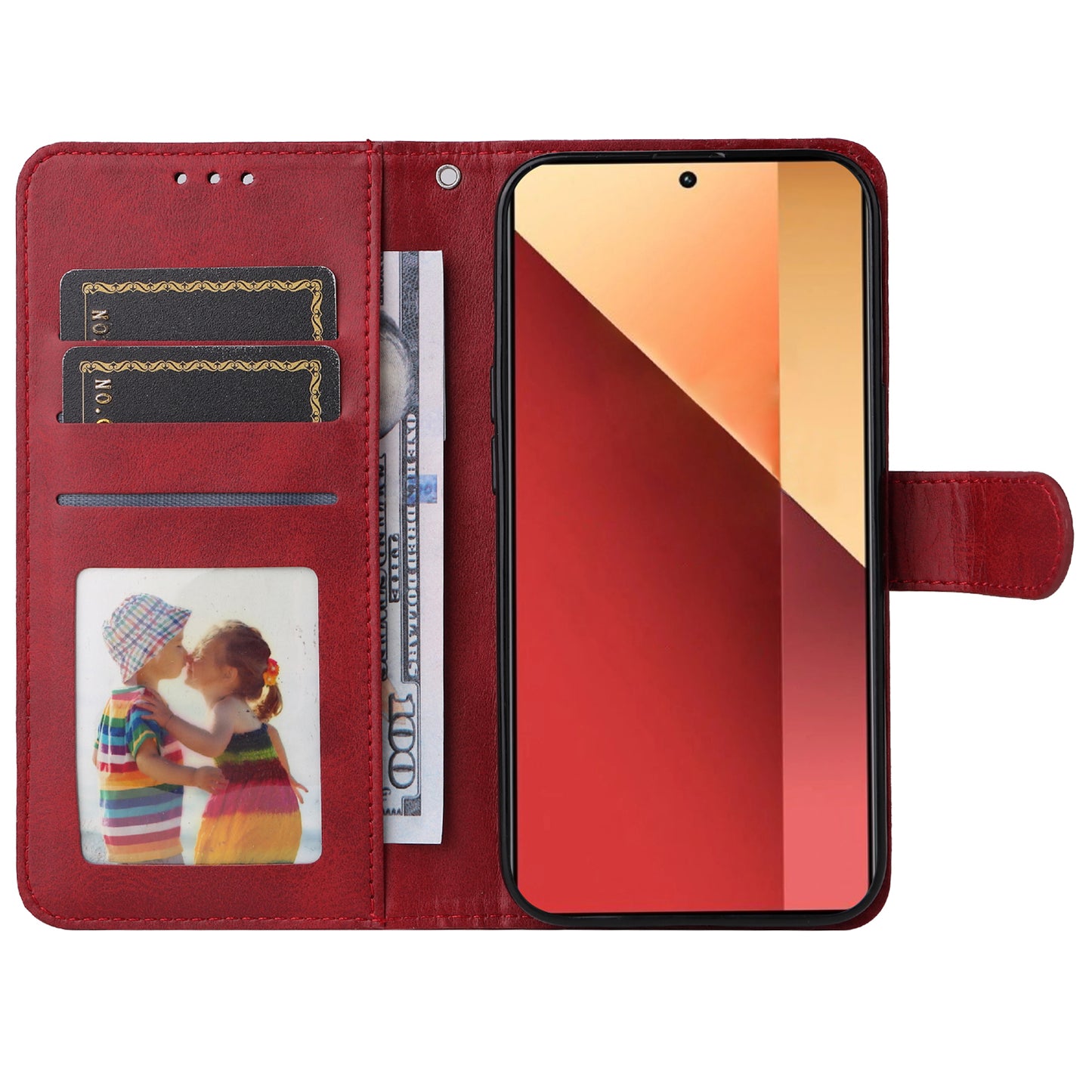 For Xiaomi Redmi Note 13 Pro 4G / Poco M6 Pro 4G Case Calf Texture Photo Slot Phone Cover - Red