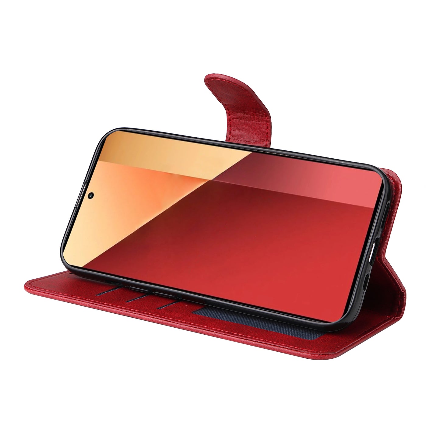 For Xiaomi Redmi Note 13 Pro 4G / Poco M6 Pro 4G Case Calf Texture Photo Slot Phone Cover - Red