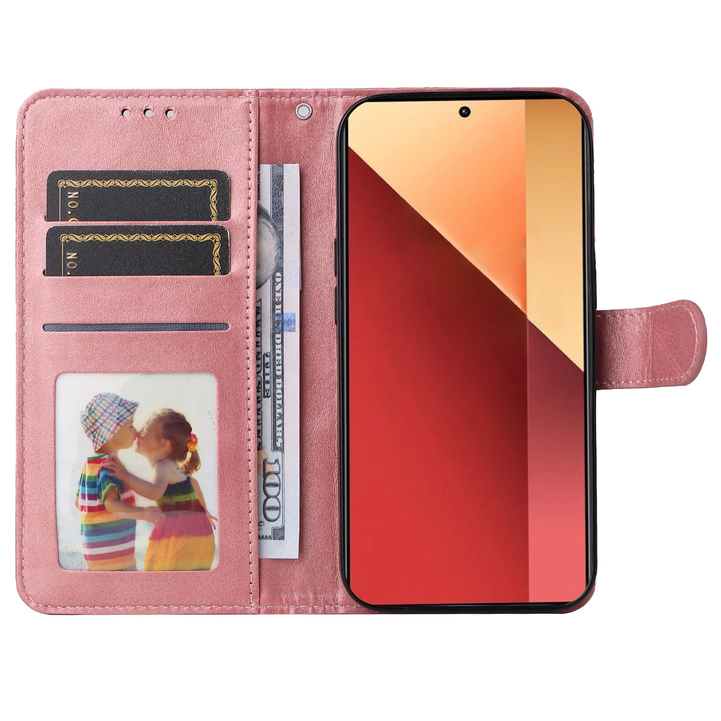 For Xiaomi Redmi Note 13 Pro 4G / Poco M6 Pro 4G Case Calf Texture Photo Slot Phone Cover - Pink