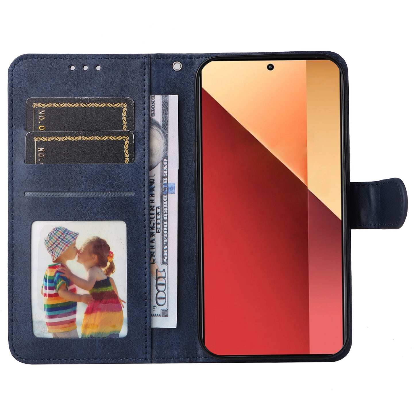 For Xiaomi Redmi Note 13 Pro 4G / Poco M6 Pro 4G Case Calf Texture Photo Slot Phone Cover - Blue