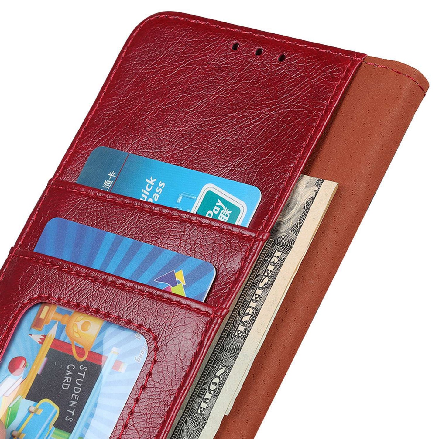 For Xiaomi Redmi Note 13 4G Case Split Leather Wallet Phone Cover TPU Inner Shell - Red