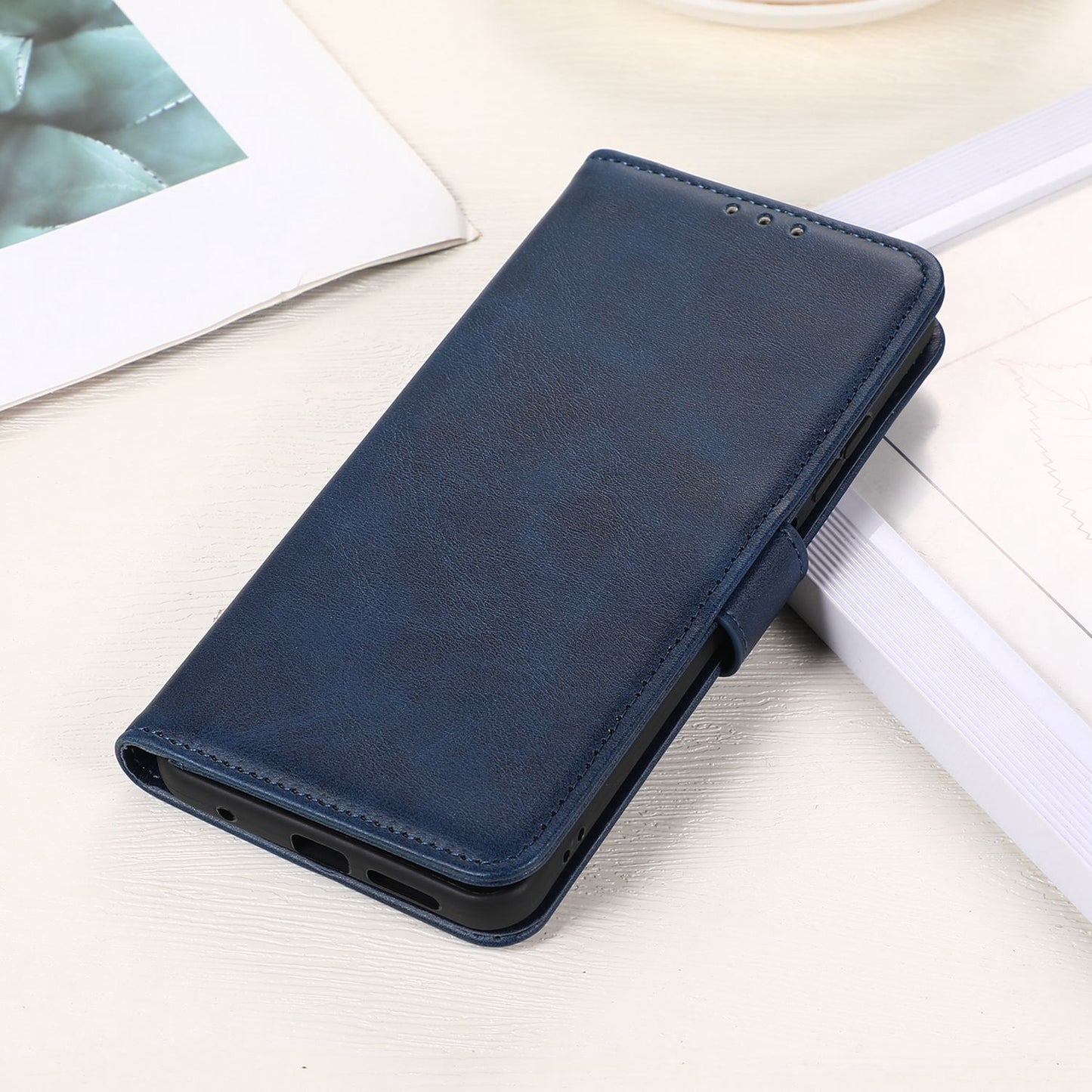 For Xiaomi Redmi Note 13 4G Case PU Leather Folio Stand View Phone Cover - Blue