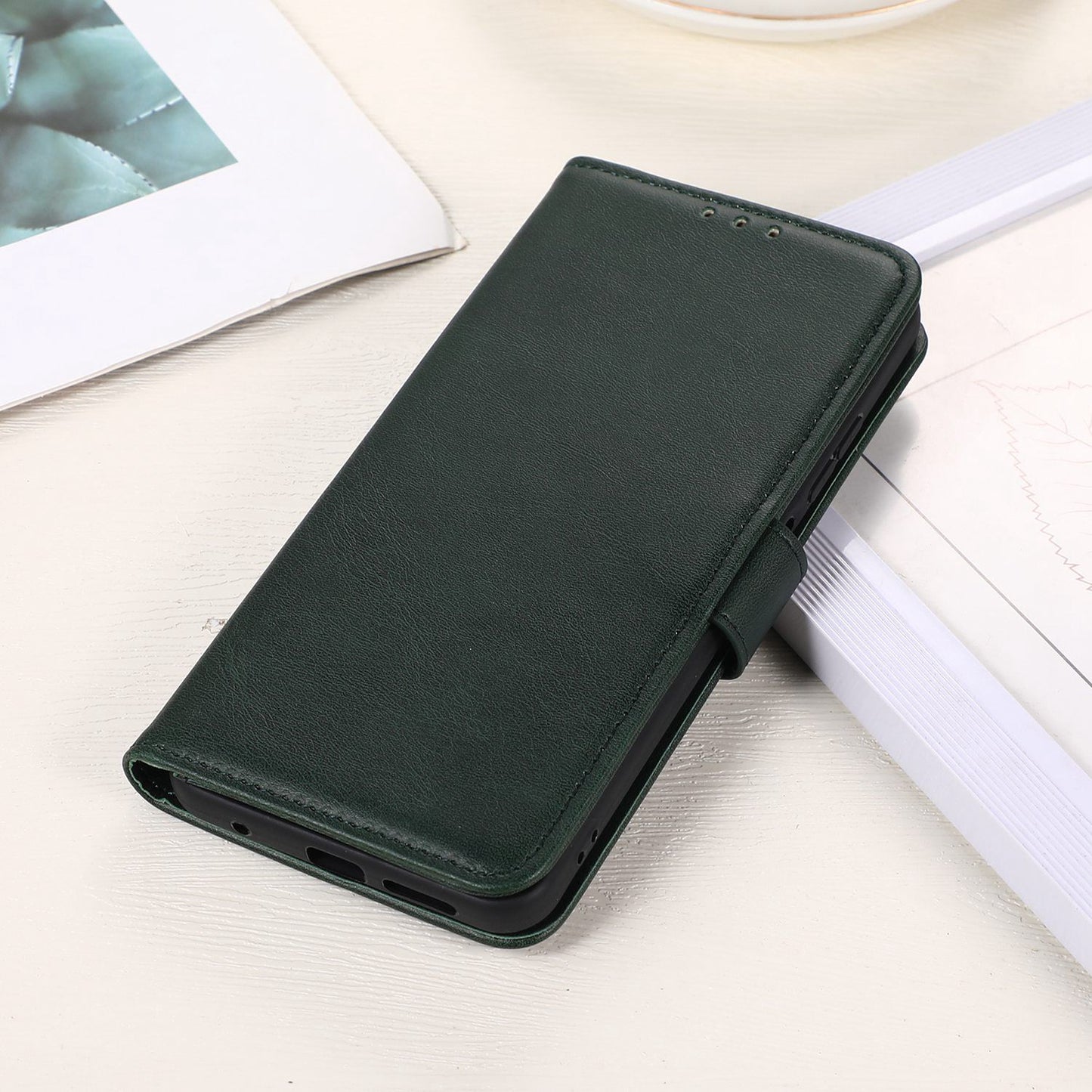 For Xiaomi Redmi Note 13 4G Case PU Leather Folio Stand View Phone Cover - Green