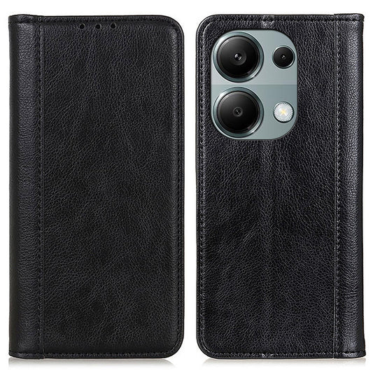 For Xiaomi Redmi Note 13 4G Protective Cover Split Leather Litchi Texture Phone Case - Black