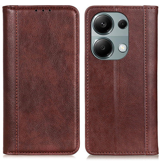 For Xiaomi Redmi Note 13 4G Protective Cover Split Leather Litchi Texture Phone Case - Brown