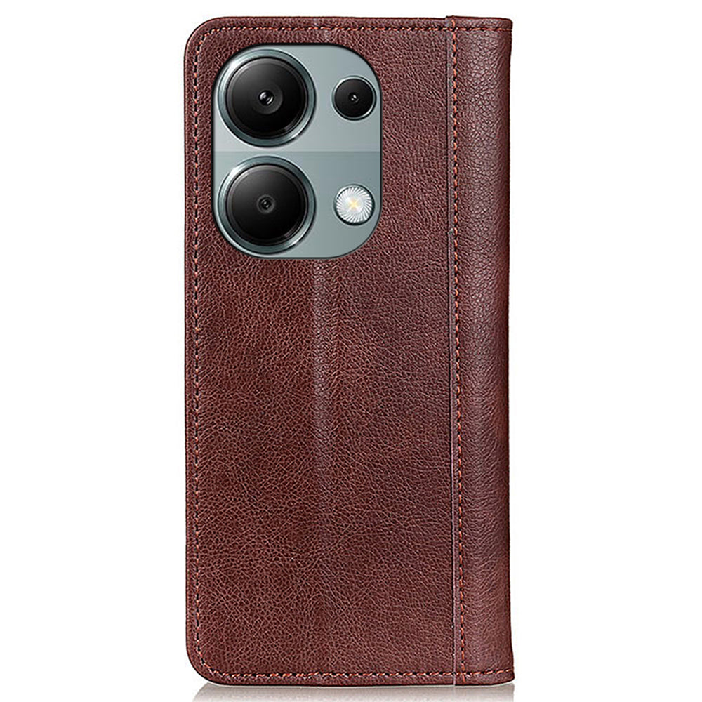 For Xiaomi Redmi Note 13 4G Protective Cover Split Leather Litchi Texture Phone Case - Brown