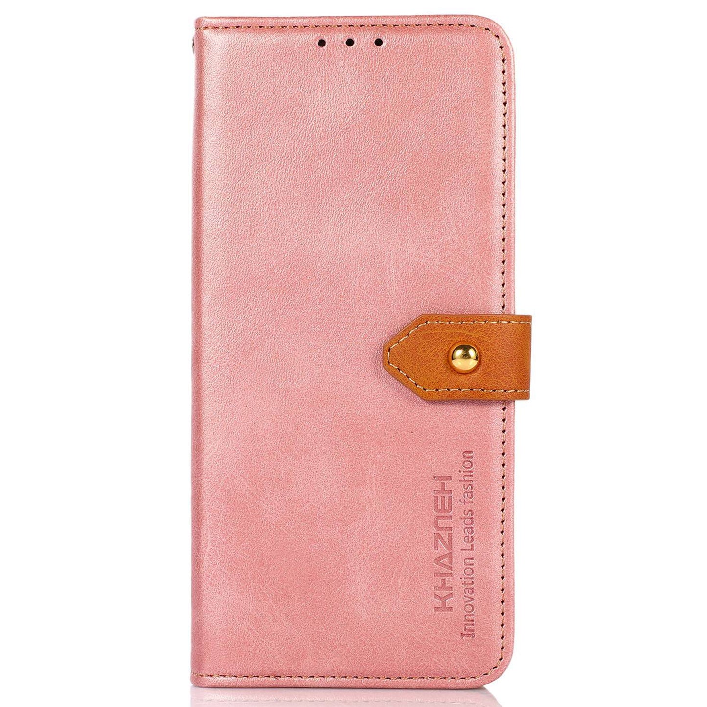 KHAZNEH For Xiaomi Redmi Note 13 4G Leather Case Golden Magnetic Buckle Protective Phone Cover - Rose Gold