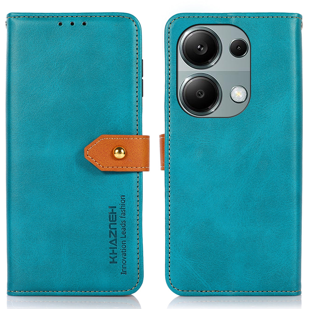 KHAZNEH For Xiaomi Redmi Note 13 4G Leather Case Golden Magnetic Buckle Protective Phone Cover - Blue