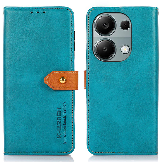 KHAZNEH For Xiaomi Redmi Note 13 4G Leather Case Golden Magnetic Buckle Protective Phone Cover - Blue