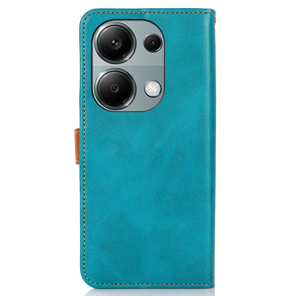 KHAZNEH For Xiaomi Redmi Note 13 4G Leather Case Golden Magnetic Buckle Protective Phone Cover - Blue