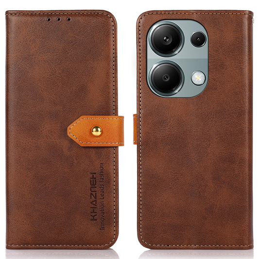 KHAZNEH For Xiaomi Redmi Note 13 4G Leather Case Golden Magnetic Buckle Protective Phone Cover - Brown
