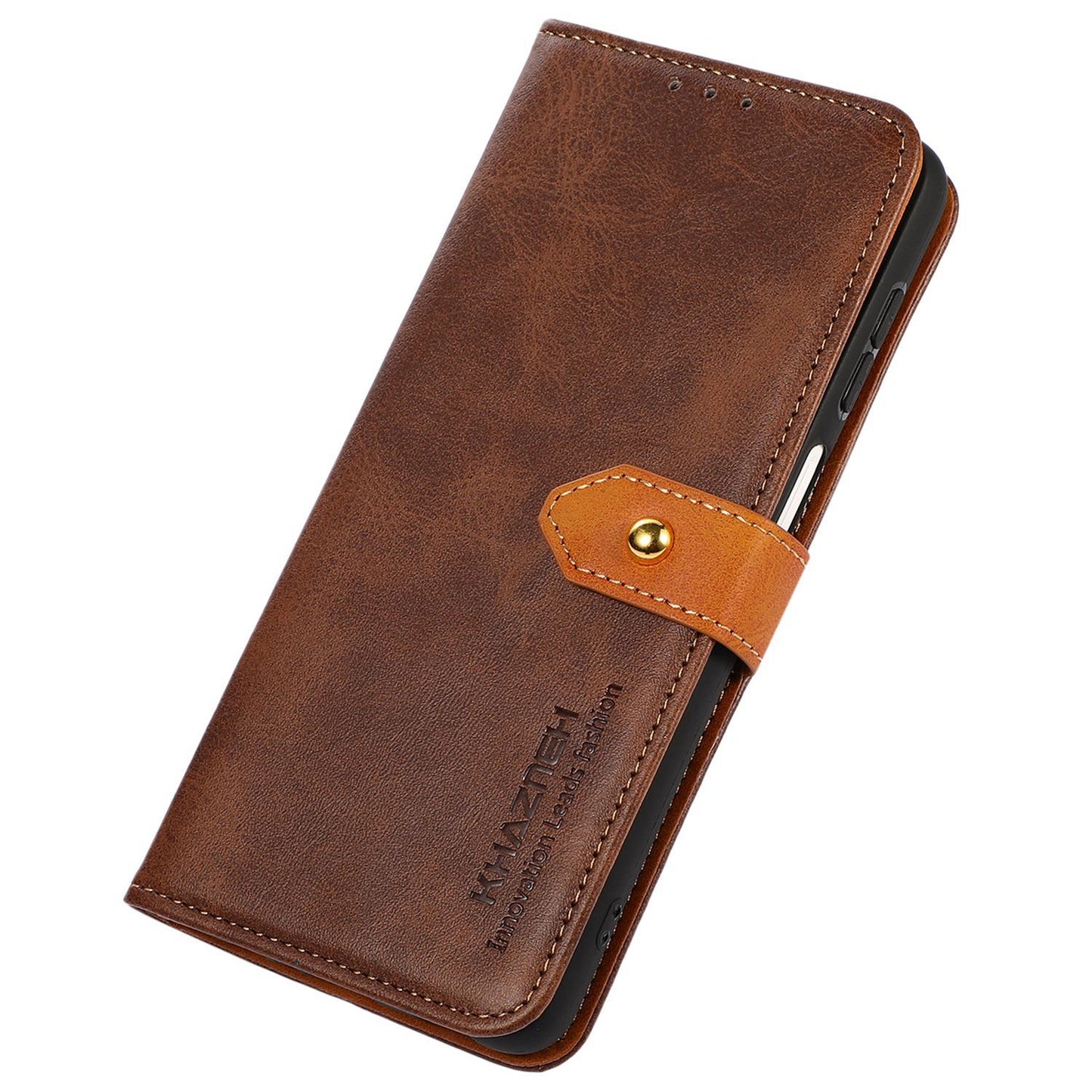 KHAZNEH For Xiaomi Redmi Note 13 4G Leather Case Golden Magnetic Buckle Protective Phone Cover - Brown