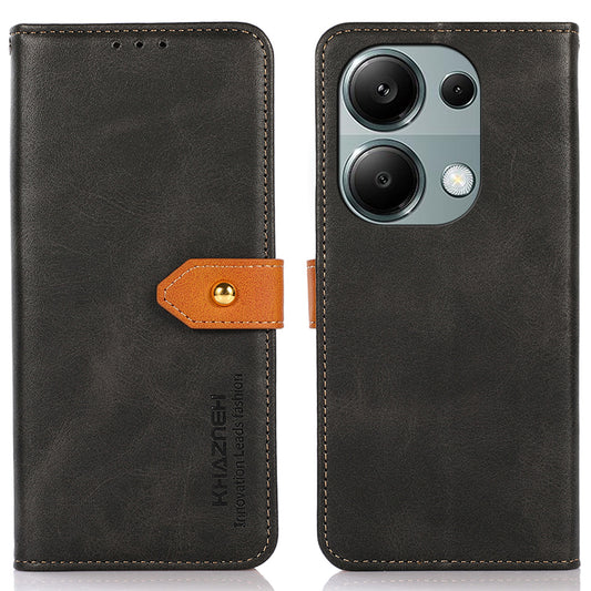 KHAZNEH For Xiaomi Redmi Note 13 4G Leather Case Golden Magnetic Buckle Protective Phone Cover - Black