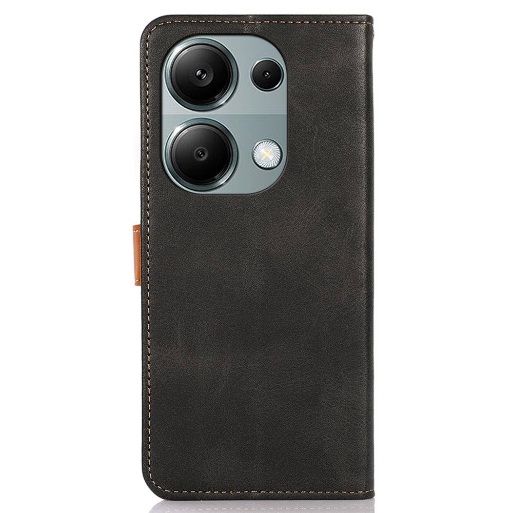 KHAZNEH For Xiaomi Redmi Note 13 4G Leather Case Golden Magnetic Buckle Protective Phone Cover - Black