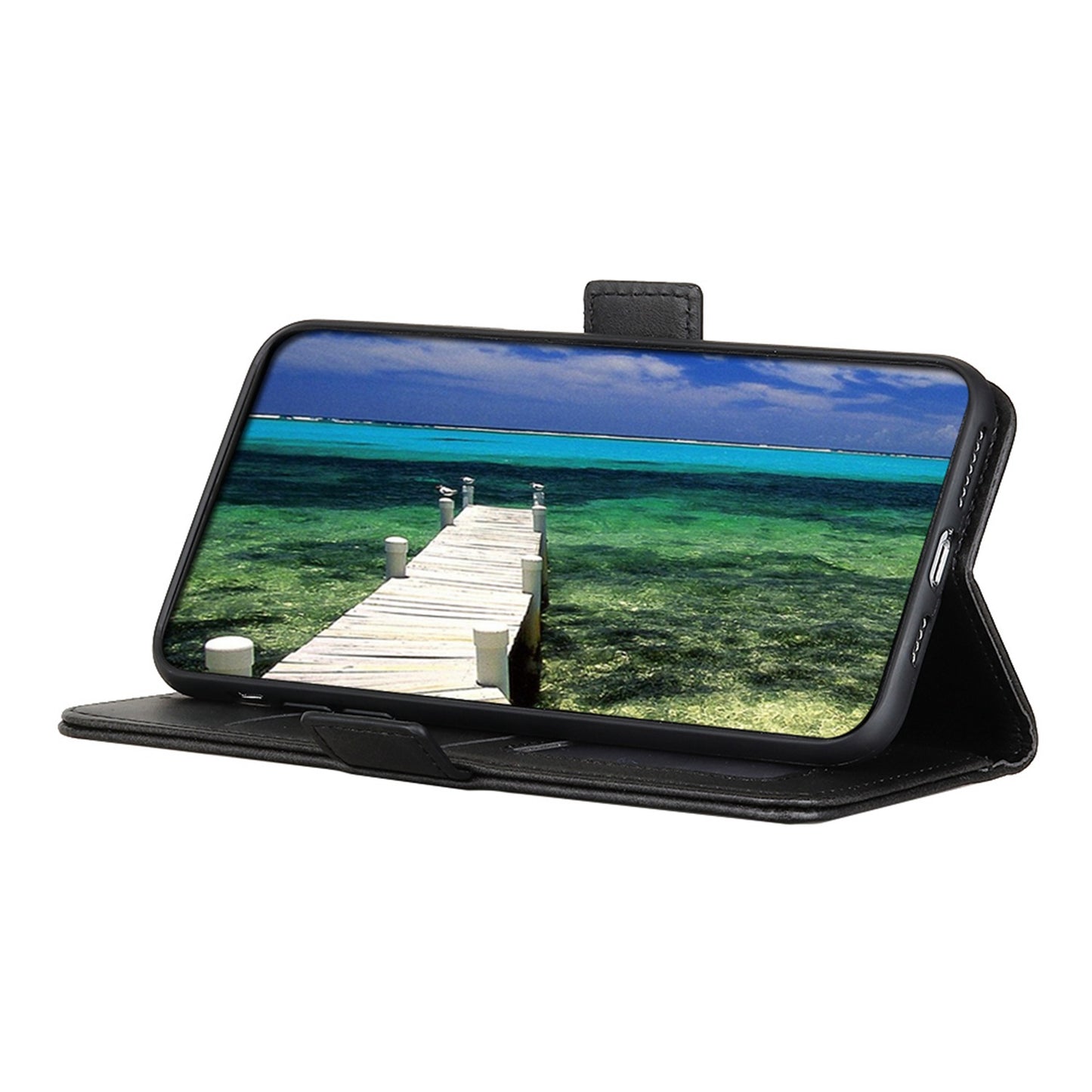 For Xiaomi Redmi Note 13 4G Leather Case Stand Magnetic Closure Flip Cover - Black