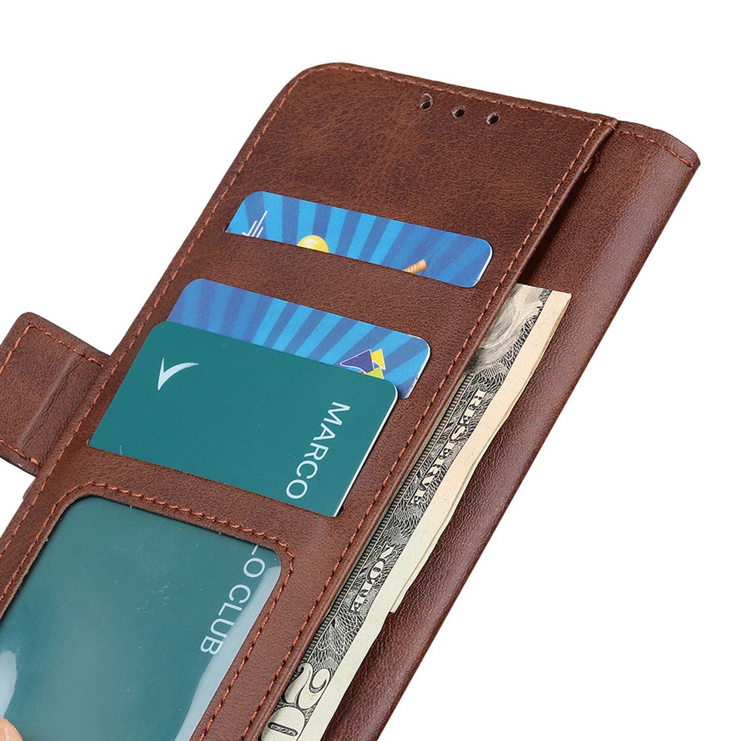 For Xiaomi Redmi Note 13 4G Leather Case Stand Magnetic Closure Flip Cover - Brown