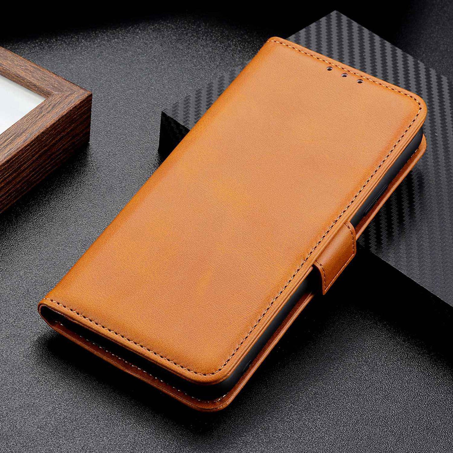 For Xiaomi Redmi Note 13 4G Leather Case Stand Magnetic Closure Flip Cover - Yellow