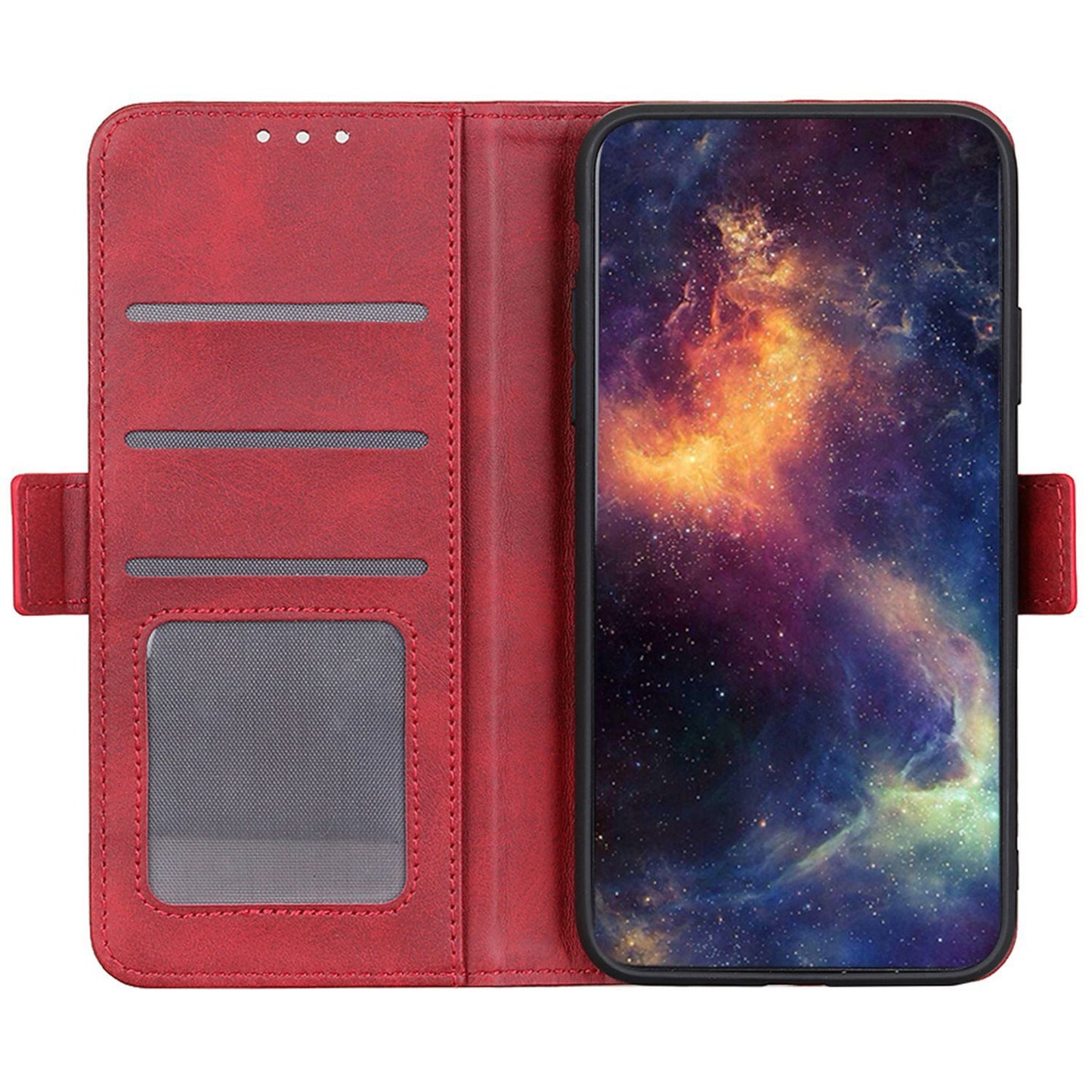 For Xiaomi Redmi Note 13 4G Leather Case Stand Magnetic Closure Flip Cover - Red