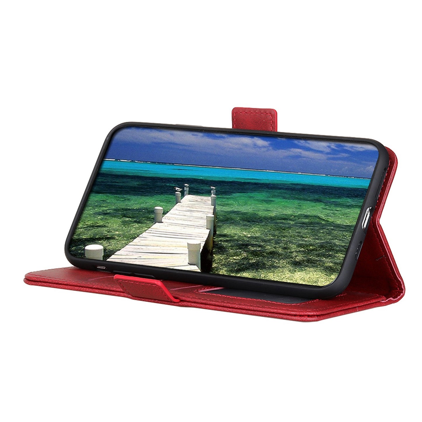 For Xiaomi Redmi Note 13 4G Leather Case Stand Magnetic Closure Flip Cover - Red